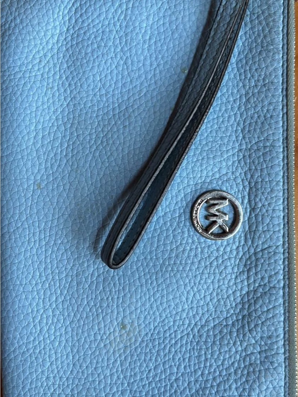 Michael Kors Light Blue Pebbled Leather Wristlet with Logo